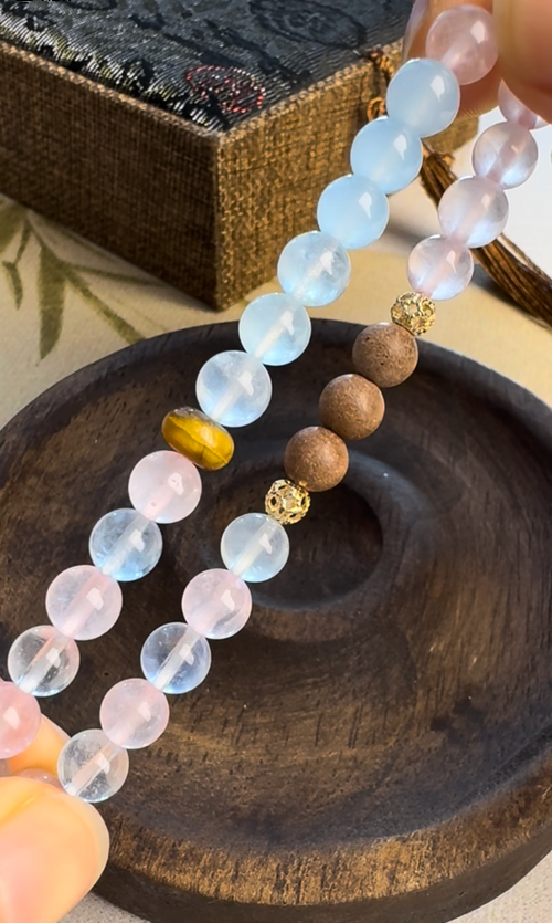 Soft Manifest | Aquamarine & Rose Quartz Eastern Incense Bracelet for Intention