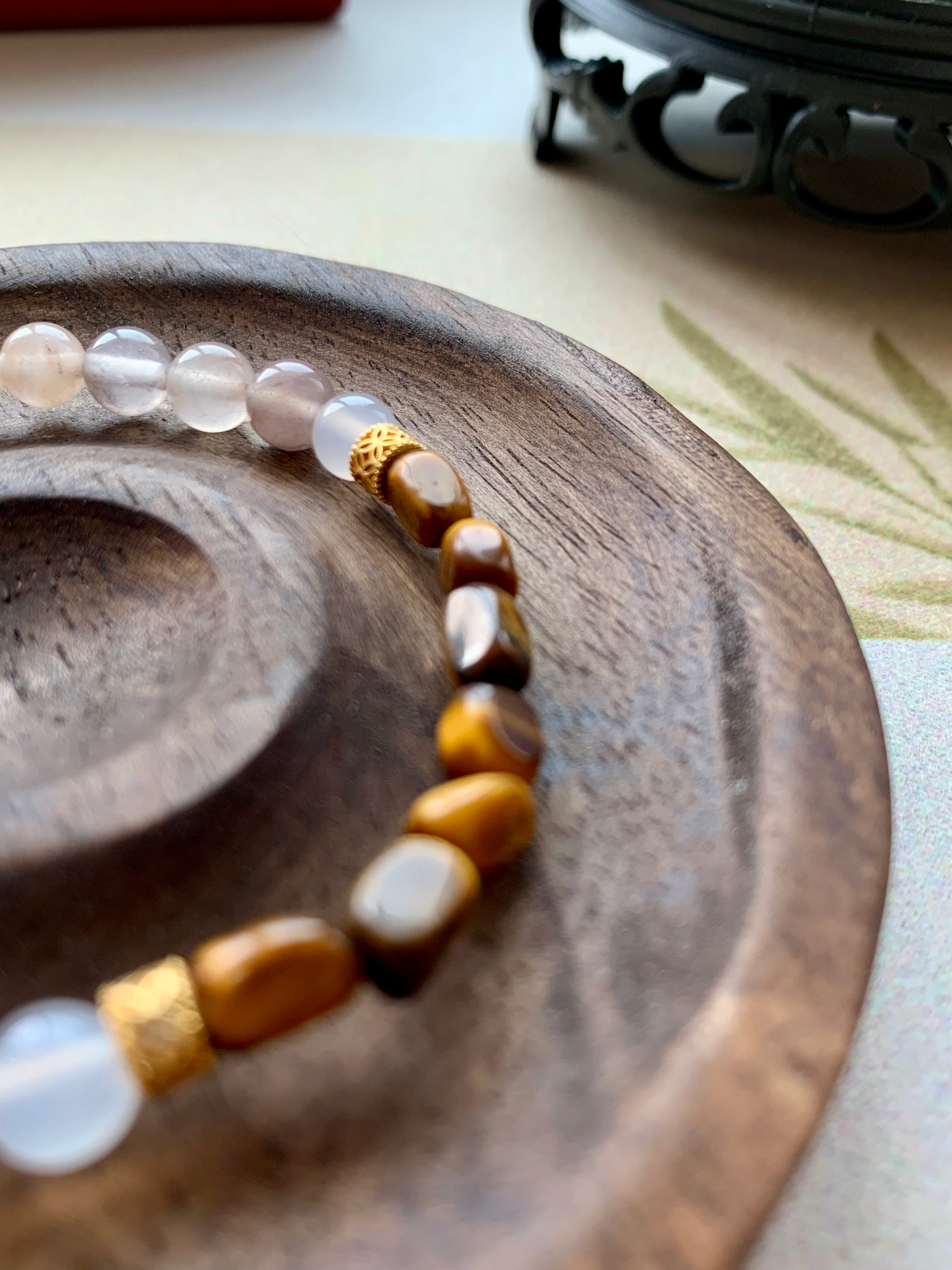 Purple Haze Artisan Bracelet | 6mm Smoked Amethyst & Tiger Eye for Intuition & Protection | Flash of Insight Series | Spiritual Calm Energy Jewelry | Elegant Gift for Mindfulness