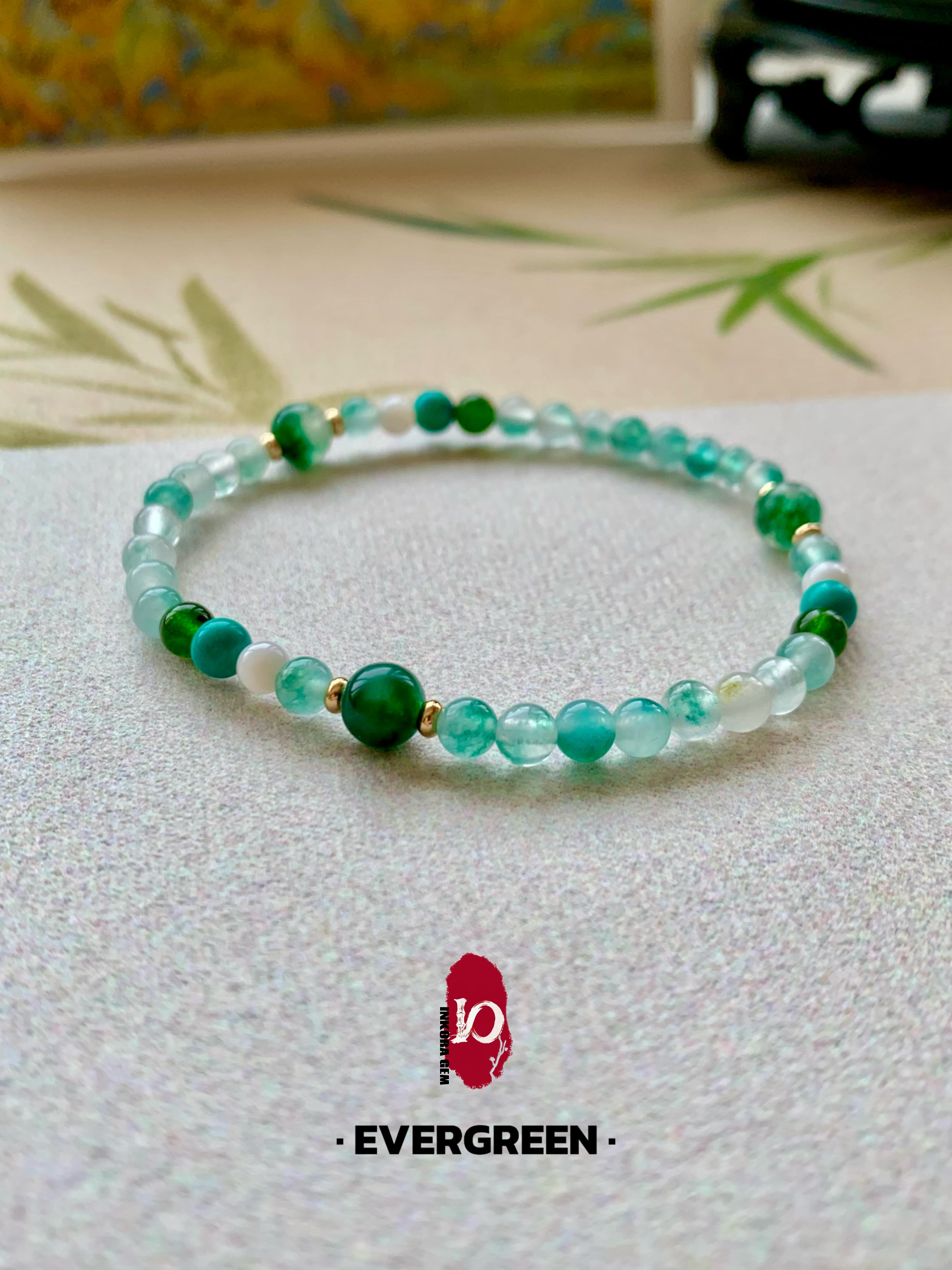 Evergreen Artisan Bracelet | 4mm Natural Emerald-Hued Stones for Growth & Vitality | Zen Landscape Jewelry | Inspired by 17th Century Masterpiece | Abundance Talisman for Inner Peace