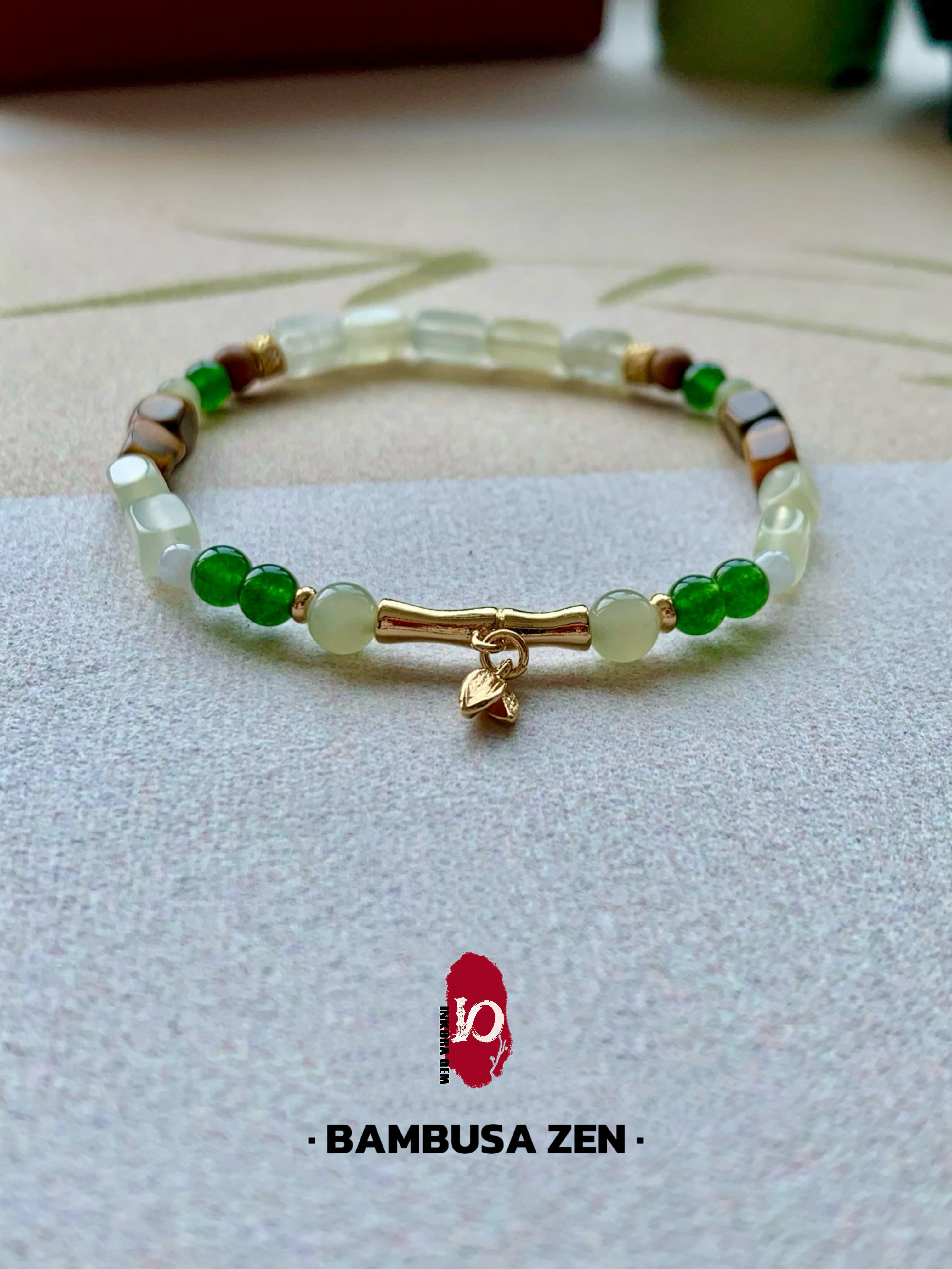 Bambusa Zen Artisan Bracelet | 6mm Natural Green Jade & Sandalwood for Stress Relief | Inspired by 16th Century Masterpiece | Spiritual Protection & Grounding Talisman | Rejuvenating Energy Jewelry