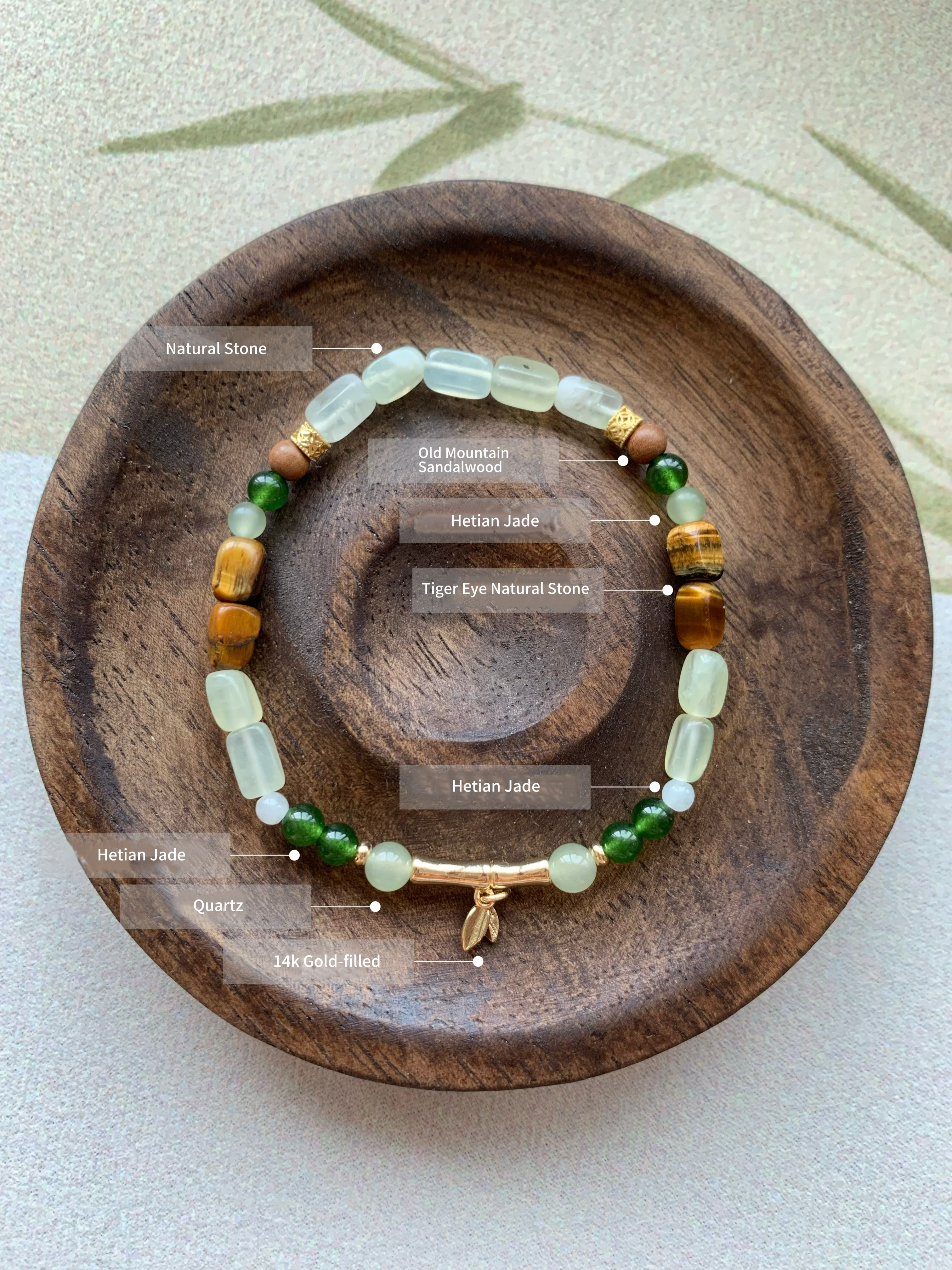Bambusa Zen Artisan Bracelet | 6mm Natural Green Jade & Sandalwood for Stress Relief | Inspired by 16th Century Masterpiece | Spiritual Protection & Grounding Talisman | Rejuvenating Energy Jewelry