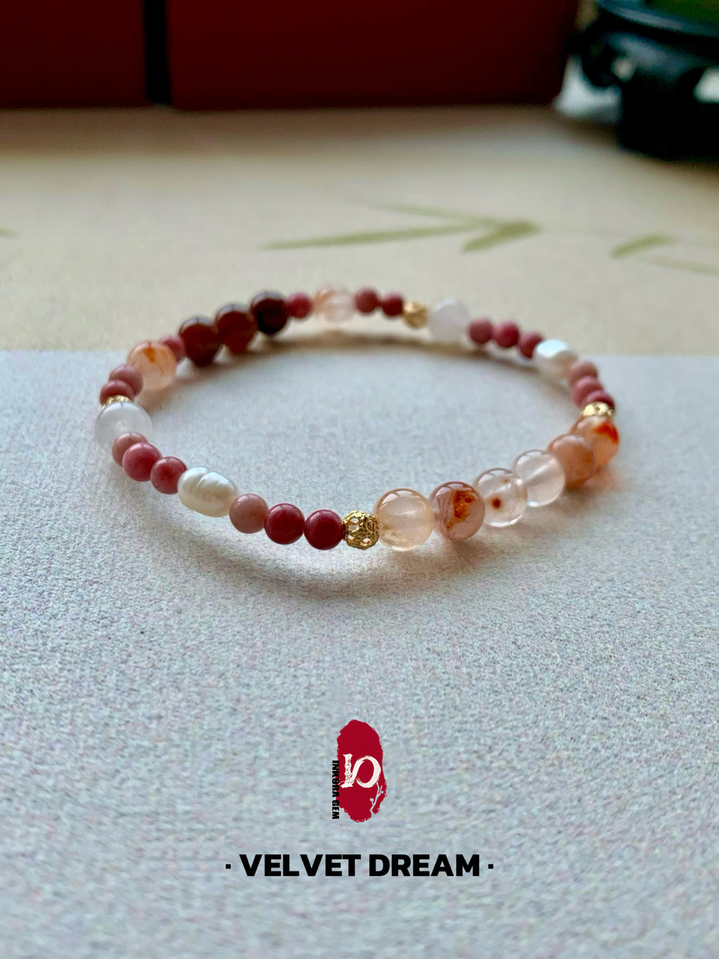 Velvet Dream Artisan Bracelet | 6mm Natural Red Jasper & Pearl for Passion & Inner Peace | Divine Feminine Energy Jewelry | Inspired by 4th Century Art | Luxury Manifestation Talisman for Prosperity