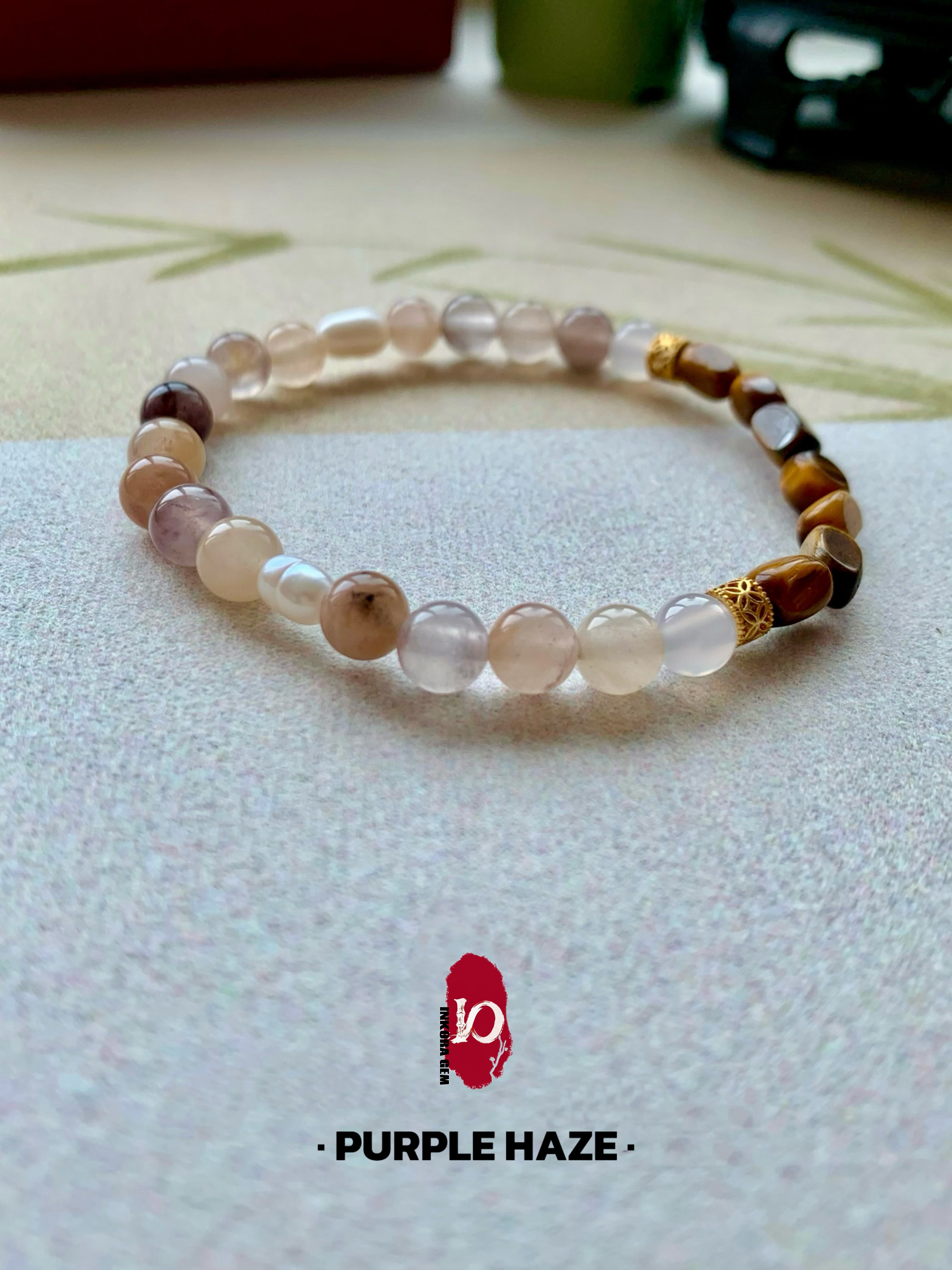 Purple Haze Artisan Bracelet | 6mm Smoked Amethyst & Tiger Eye for Intuition & Protection | Flash of Insight Series | Spiritual Calm Energy Jewelry | Elegant Gift for Mindfulness