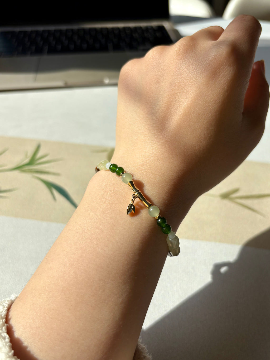 Bambusa Zen Artisan Bracelet | 6mm Natural Green Jade & Sandalwood for Stress Relief | Inspired by 16th Century Masterpiece | Spiritual Protection & Grounding Talisman | Rejuvenating Energy Jewelry