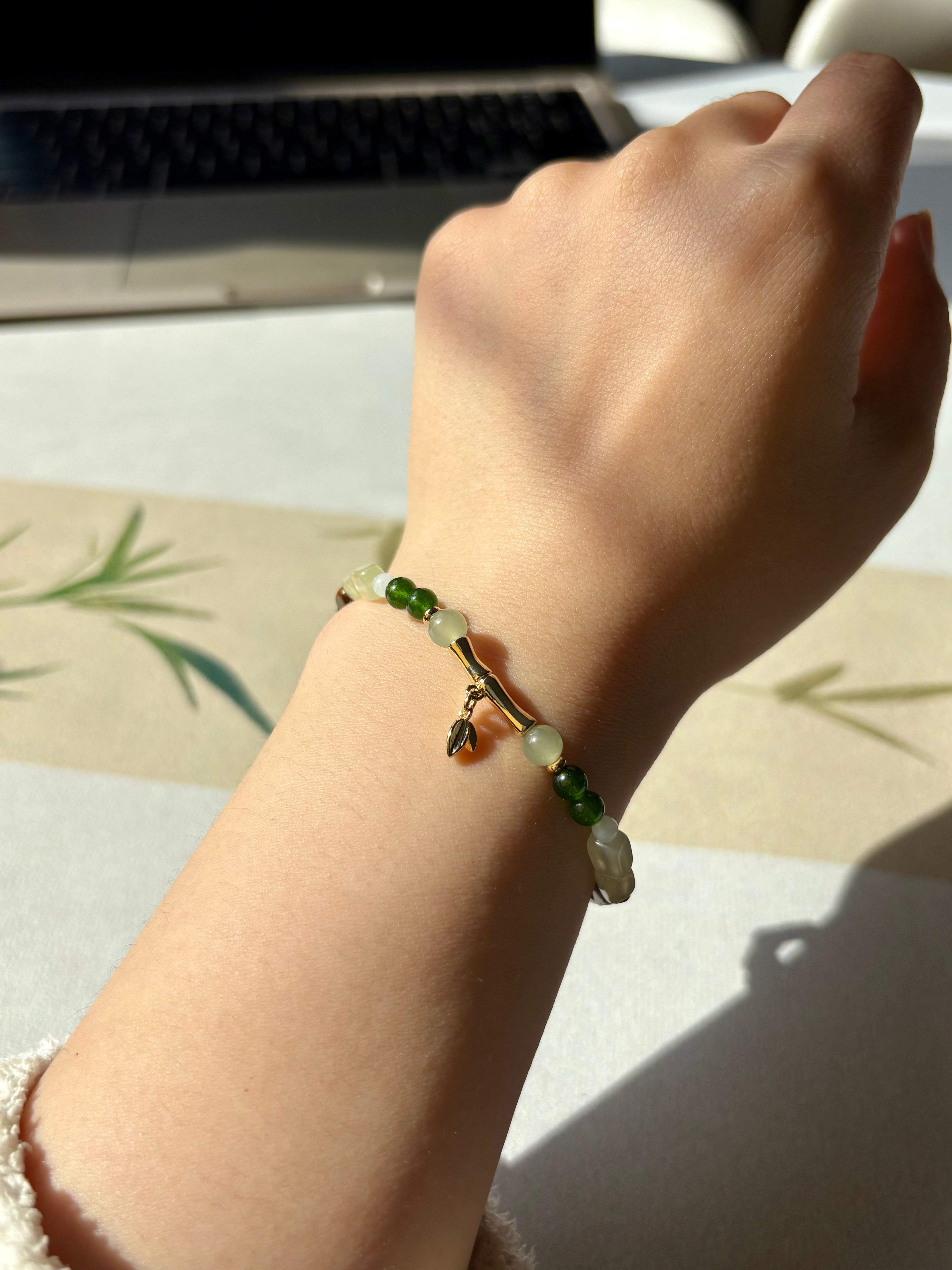 Bambusa Zen Artisan Bracelet | 6mm Natural Green Jade & Sandalwood for Stress Relief | Inspired by 16th Century Masterpiece | Spiritual Protection & Grounding Talisman | Rejuvenating Energy Jewelry