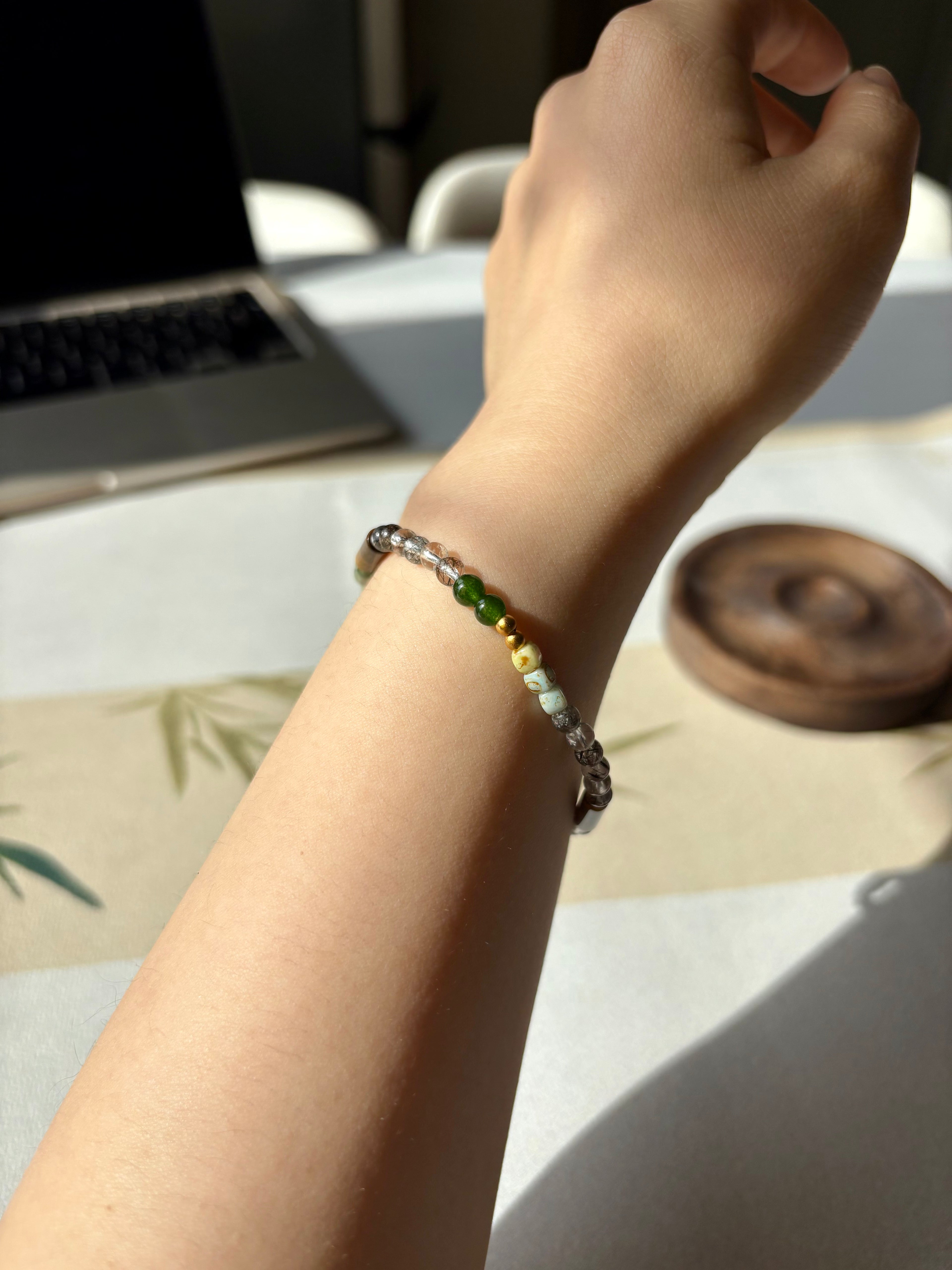 Spring Abode Artisan Bracelet | Natural 4mm Energy Stones for Mindfulness & Balance | Zen Landscape Jewelry | Inspired by 14th Century Masterpiece | Quiet Luxury Talisman