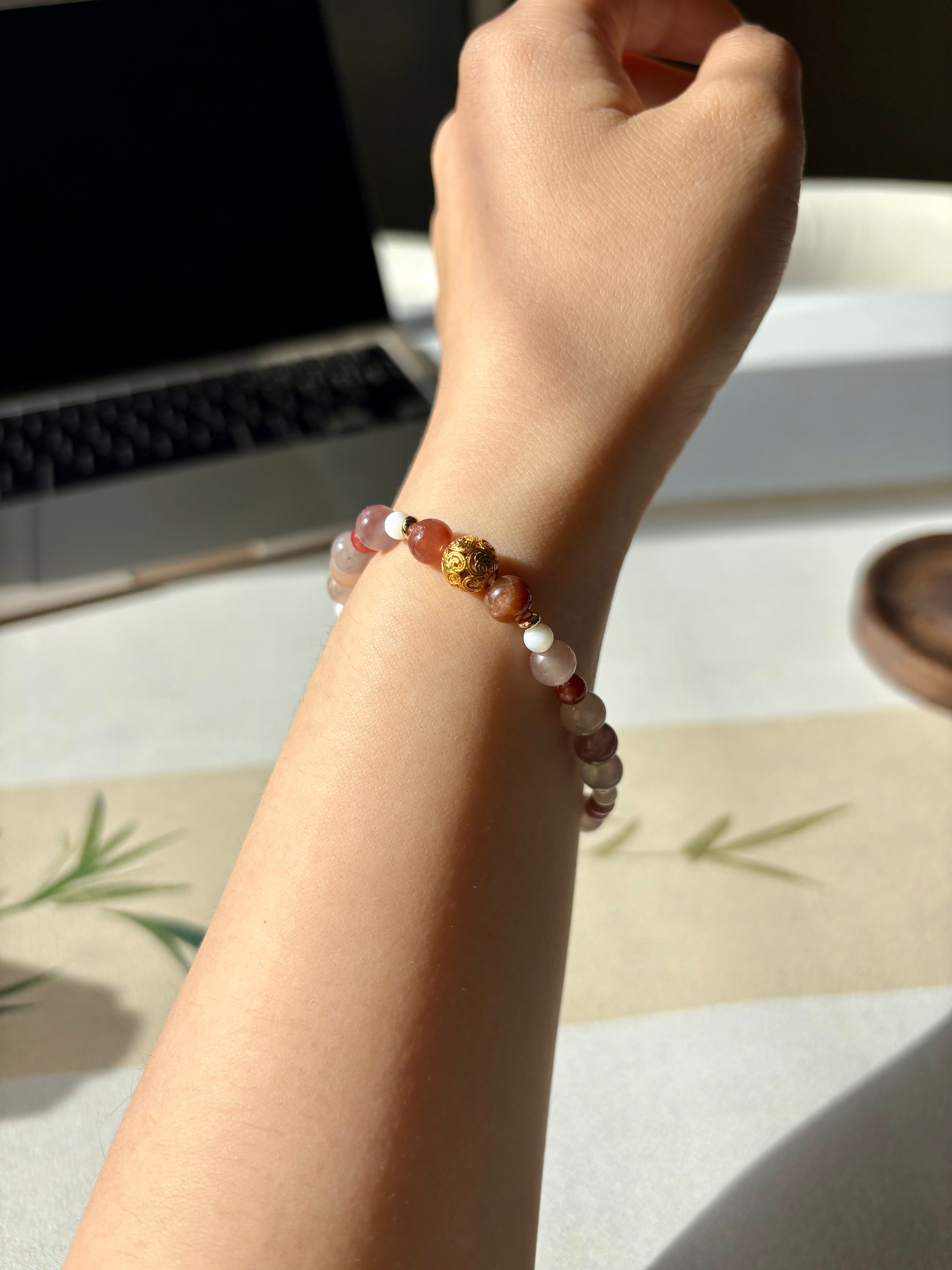 Goddess Aura Artisan Bracelet | 6mm Natural Rose & Jasper Gems for Self-Love & Radiance | Inspired by 4th Century Masterpiece | Divine Feminine Energy Jewelry | Elegant Talisman for Vitality