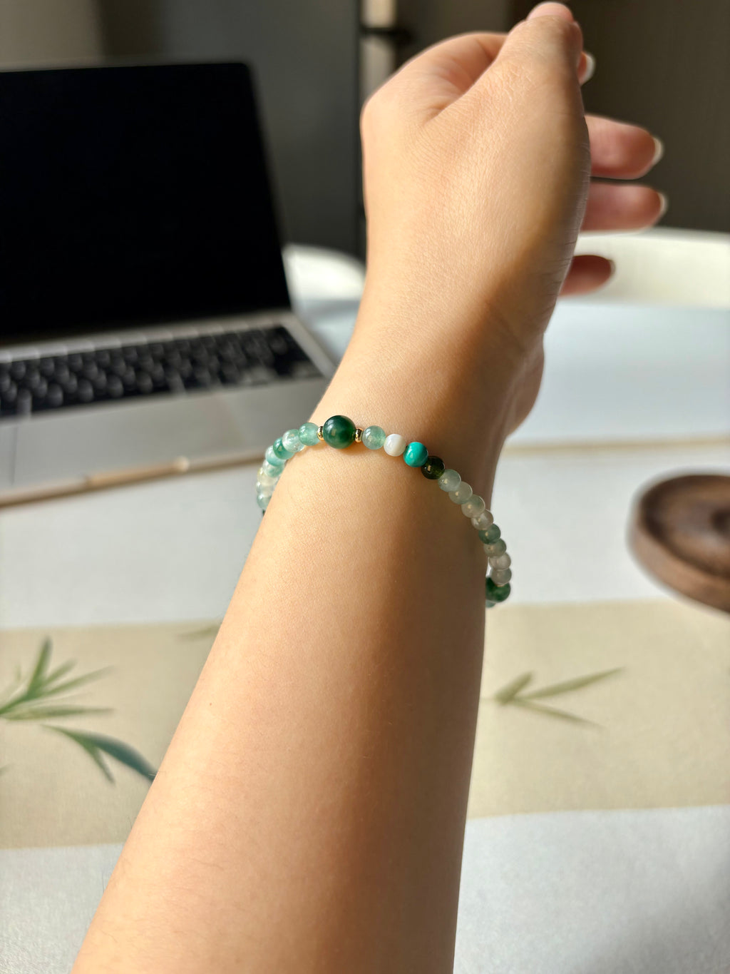 Evergreen Artisan Bracelet | 4mm Natural Emerald-Hued Stones for Growth & Vitality | Zen Landscape Jewelry | Inspired by 17th Century Masterpiece | Abundance Talisman for Inner Peace