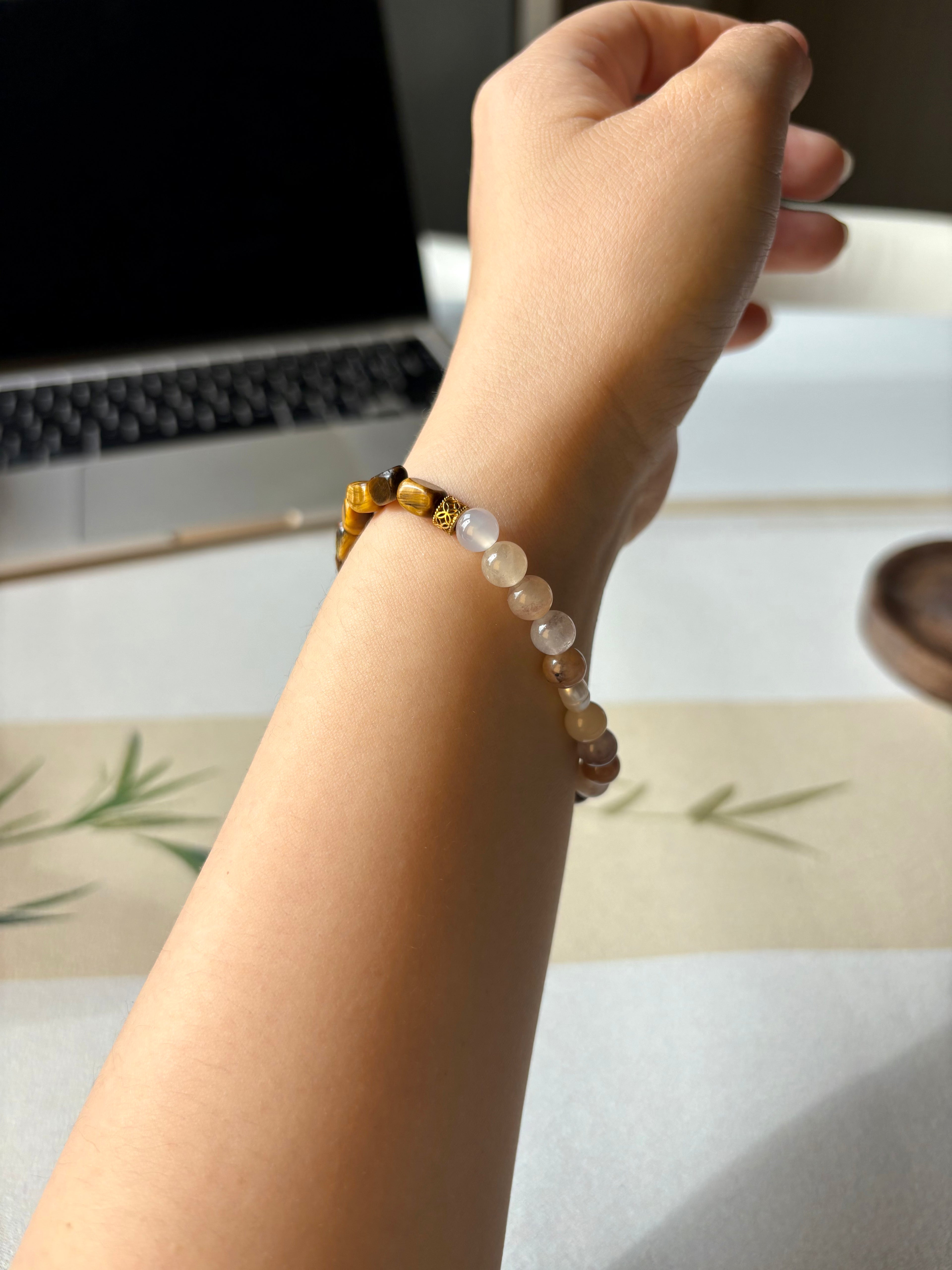 Purple Haze Artisan Bracelet | 6mm Smoked Amethyst & Tiger Eye for Intuition & Protection | Flash of Insight Series | Spiritual Calm Energy Jewelry | Elegant Gift for Mindfulness