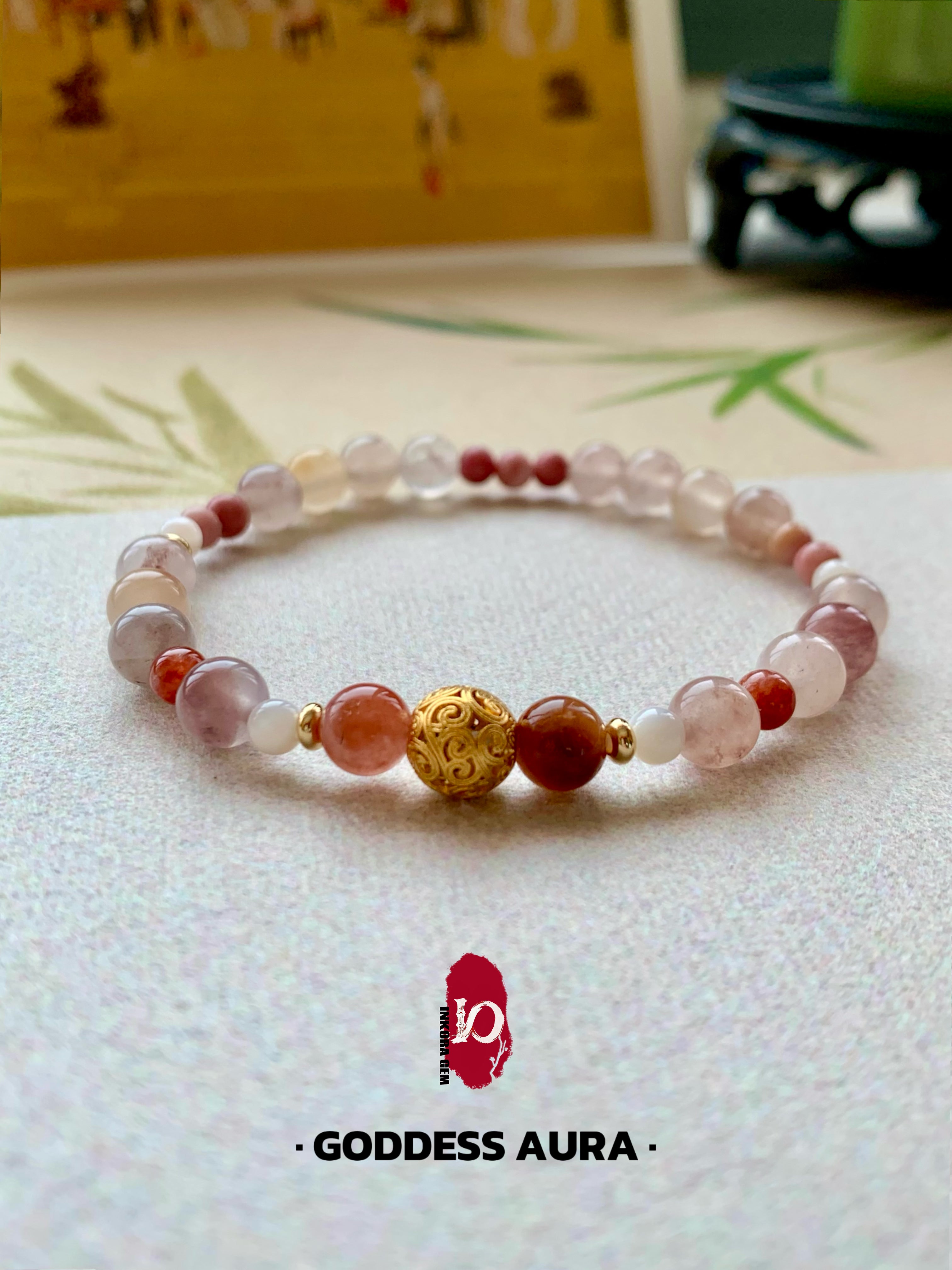 Goddess Aura Artisan Bracelet | 6mm Natural Rose & Jasper Gems for Self-Love & Radiance | Inspired by 4th Century Masterpiece | Divine Feminine Energy Jewelry | Elegant Talisman for Vitality