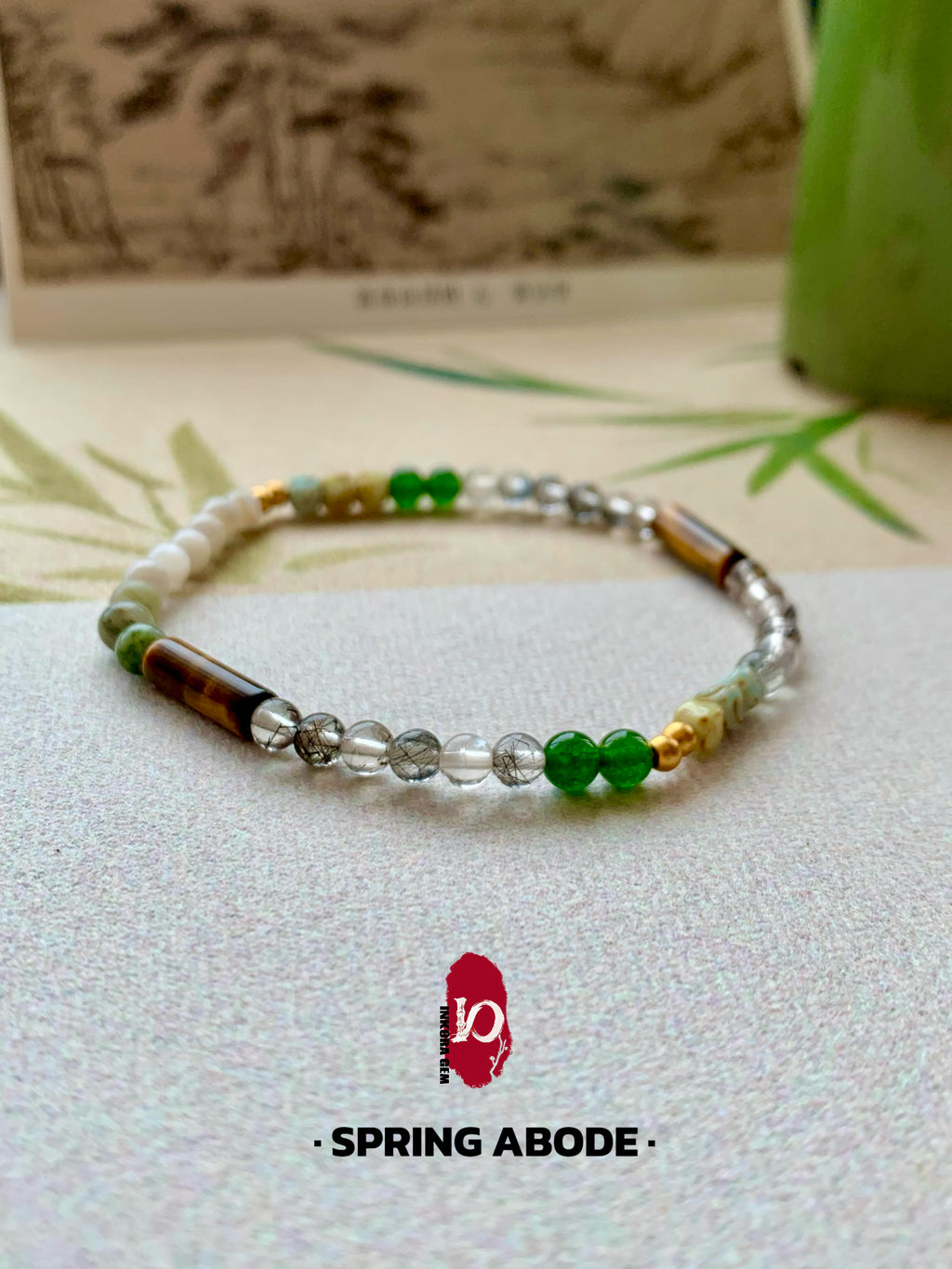 Spring Abode Artisan Bracelet | Natural 4mm Energy Stones for Mindfulness & Balance | Zen Landscape Jewelry | Inspired by 14th Century Masterpiece | Quiet Luxury Talisman